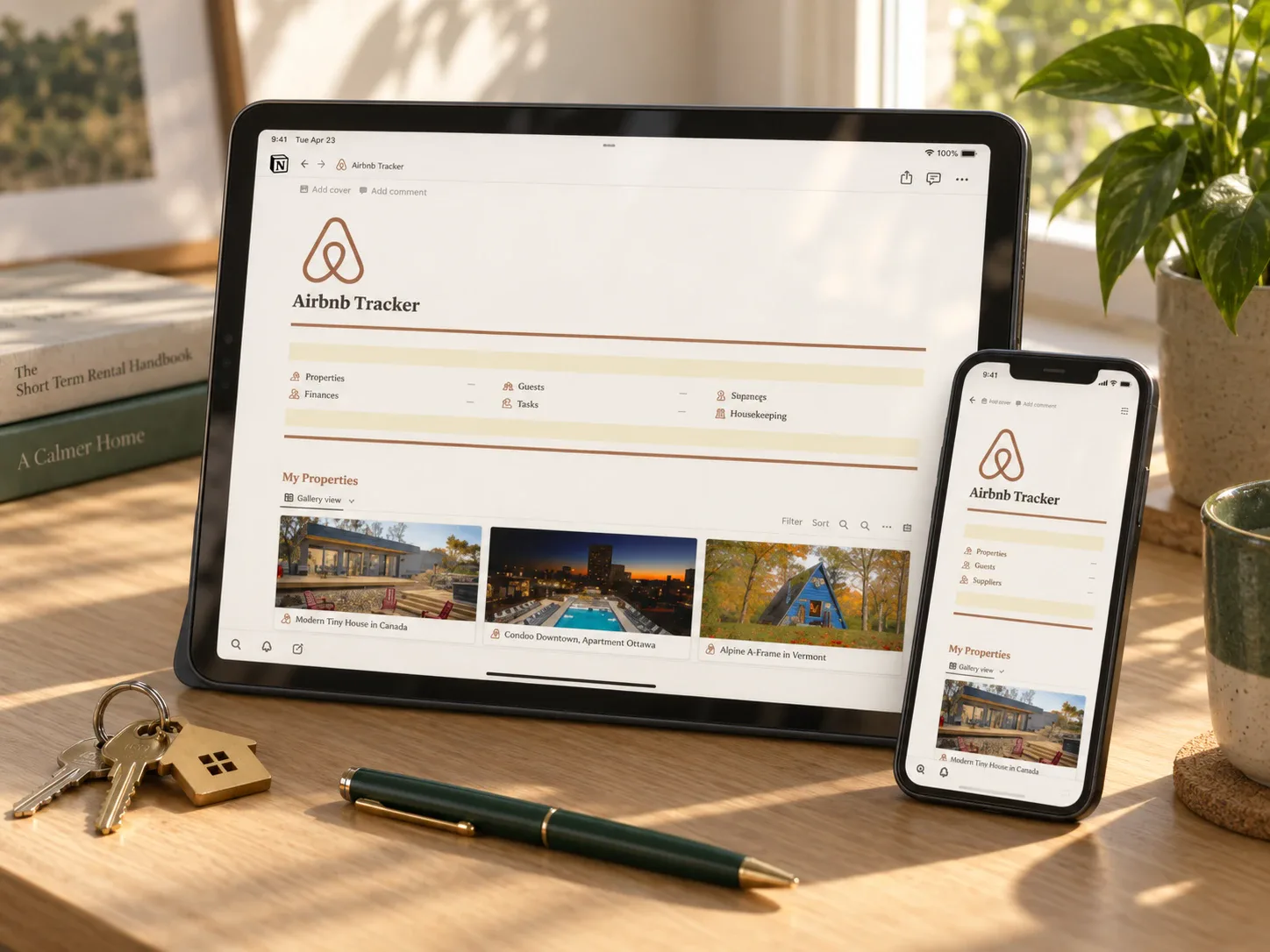 Airbnb host tracker dashboard displayed on a tablet and phone