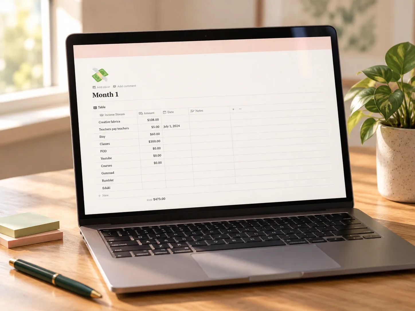 Multiple income streams tracker dashboard displayed on a laptop